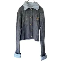 Alcedudu シャツ襟ニットカーディガン グレー S