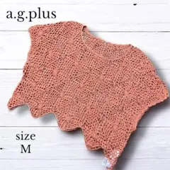 【a.g.plus】透かし編みニット M インディアンレッド