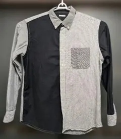 GU　ブラック/グレー ストライプ柄長袖シャツ Lサイズ