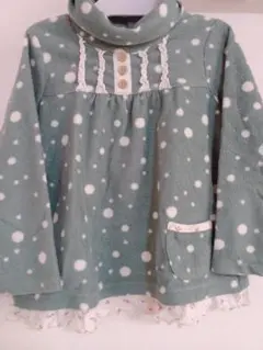 西松屋　女の子　グリーン　ドット　タートルネック　フリース　長袖100cm