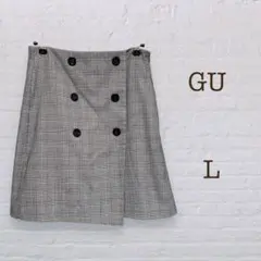 ジーユー/チェックミニスカートWT/ラップ風スカート/裏地付き/千鳥柄/ミニスカ