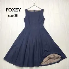 ■ フォクシー コットンレースワンピース カットワーク ミッドナイトブルー　38