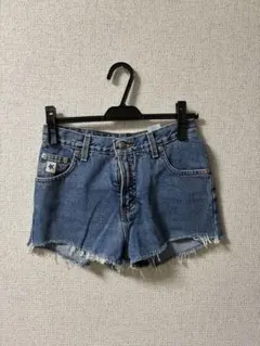 デニムブルー フリンジヘム ショートパンツ