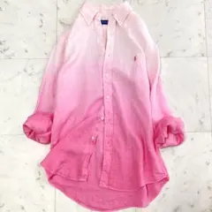 ラルフローレン　リネンシャツ　グラデーション　S ピンク　レディースXL相当