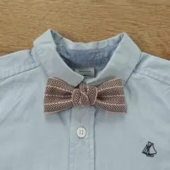 ハンドメイド　キッズ　蝶ネクタイ　リボンブローチ　ヘリンボーン織ステッチ　ピンク