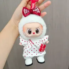 LABUBU着せ替えコスチュームセット／赤ドットワンピ×赤リボンカチューシャ