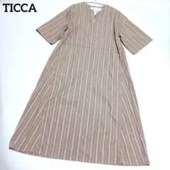 美品✨TICCA キーネックワイドワンピース ストライプ パッチポケット 近年のサムネイル