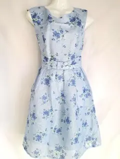 水色 花柄 ノースリーブワンピース M