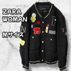 N0381　ワッペン刺繍スタジャン風ジャケット　ノーカラー　ブラック　Ｌ