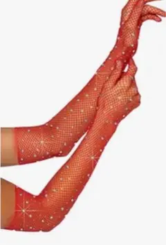 社交ダンス　メッシュ赤ロング手袋