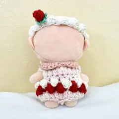【10cmぬい用】手編み イチゴミルク風ニットロンパース＆苺カチューシャ