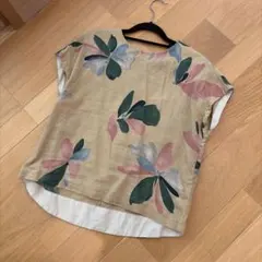 パラスパレス 花柄半袖ブラウス ベージュ 麻混のサムネイル