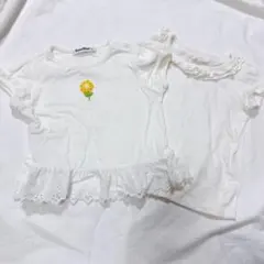 familiar 等　Tシャツ2枚セット　花刺繍 80　ホワイト　レース付き
