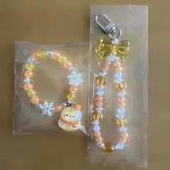 推し活　オレンジ　ビーズアクセサリー　雪だるま　ブレスレット