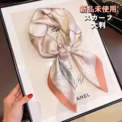 スカーフ 白 ピンク カメリア 花柄 エレガント シルク調 キレイめ 大判