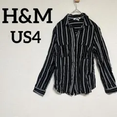 美品❣️H&M 【US4】ストライプ 長袖 シャツ ブラック ホワイト