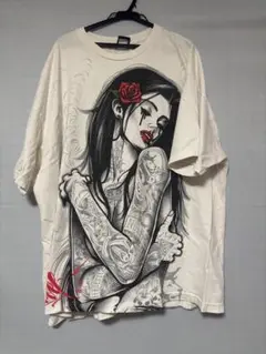 アメリカ製　メンズ古着　タトゥーアート ビッグロゴTシャツ　ストリート　2XL