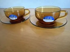 アデリア　昭和レトロ　ADELEX カップ&ソーサー アンバー色　石塚硝子