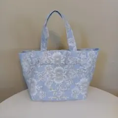 水色と白の花柄トートバッグ