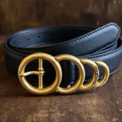 トリプルリング レザーベルト ブラック ゴールド Y2K ヴィンテージ 刻印あり