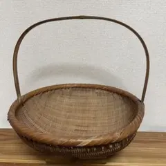 花籠①　果物カゴ　持ち手　古道具　レトロ　竹ざる　竹かご