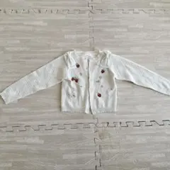 美品　メゾピアノ　透かし編みいちごカーディガン　S 110〜120cm 白