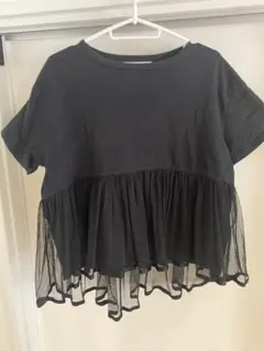 KBF メッシュチュニック　Tシャツ　半袖　フリル　ブラックのサムネイル