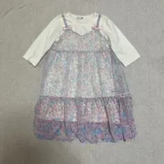 美品　ニットプランナー　KP 110cm 花柄　ワンピース　重ね着風　ティアード
