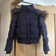 ファー付きネイビーショートダウンジャケットSサイズ 厚手