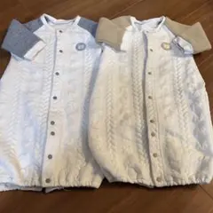 ニットキルト縄柄長袖コンビドレ50-60サイズクマワッペンユニセックスロンパース