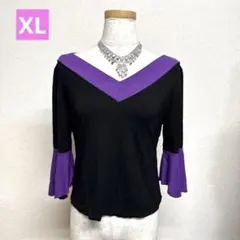 7169★XL 黒×紫 フレアスリーブ トップス 社交ダンスのサムネイル