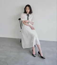 【未使用】定価29700円セルフォード シフォン×レースプリーツワンピース