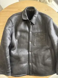 ZARA フリース裏地 ブラックレザージャケット