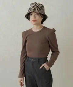 Kastane ブラウン パフスリーブ 長袖トップス