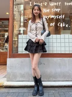 インパン裏地付きフリルティアードミニスカート