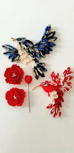 つまみ細工 飾り 鳥 花