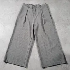 【美品】ZARA ワイドパンツ ヘリンボーン グレー（L）