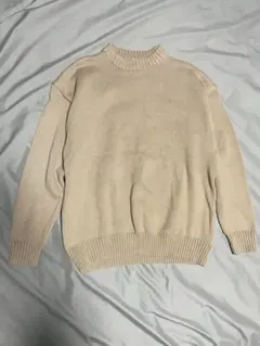 メンズ　セーター　ニット　Uネック　ベージュ　Lサイズ