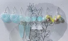 ハンドメイドピアス 4点セット ブルー系B まとめ売り