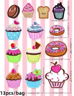 【未使用13個】スイーツ　刺繍ワッペン　アイロン接着加工