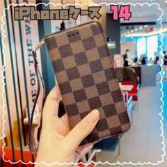 iPhoneケース 手帳型　人気　収納カバー 茶ブラウン 14
