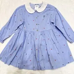 Jacadi ワンピース 3A 96cm 刺繍 丸襟 長袖 ブルー　春