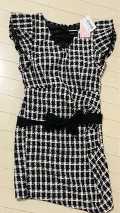 ノースリーブミニワンピース ブラック・ホワイトチェック