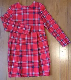【美品】H&M レッド・チェック 長袖ワンピース 122/128