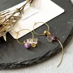 フローライト アメジスト 天然石サージカルステンレスフープピアス №327