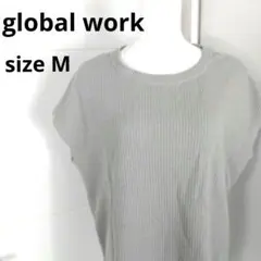 global work グレー ワッフル編み ノースリーブトップス M