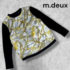 【m.deux エムドゥ】レディース スカーフ柄 切替ニット 黒 Mのサムネイル