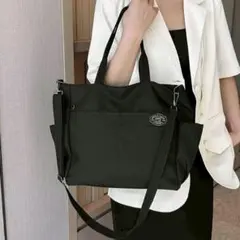 ブラック2WAYトートバッグ　軽量ナイロンショルダー 通勤 通学 マザーズ