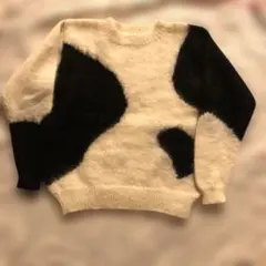 レア　HAND KNITTED パンダ　白黒　モヘヤ混ニットセーター　日本製