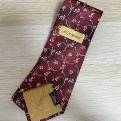 Yves Saint Laurent バーガンディ 花柄 ネクタイ